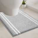 PURRUGS Non-Slip Bathroom Rug U-Shaped 20" x 24" - Super Absorbent & Quick Dry Shaggy Microfiber Bath Mat, Machine Washable Plush Contour Rug for Toilet Base, Light Grey