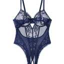 Avidlove Sexy Lingerie for Women V Neck Lace Teddy Lingerie Push Up One Piece Lingerie Bodysuit (Small, Navy Blue)
