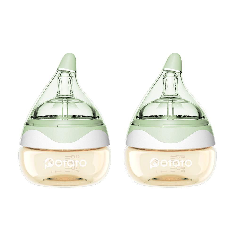 Breast Milk Baby Bottles for Newborn Baby PPSU Anti Colic Infant Bottles Wide Neck Breast-Like Nipple Slow Flow Breastfeeding Toddler Bottles-2pack (2.5oz/ pc, Green)