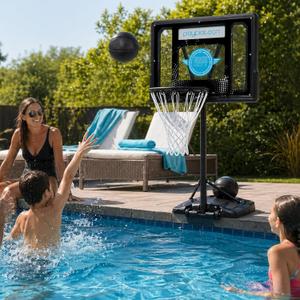Play Platoon Swimming Pool Basketball Hoop Poolside Above Ground Games for Family - Backboard Adjustable Height 3-4 Feet, Includes PU Leather Basket Ball & Air Pump - Great for Inground Pool Deck