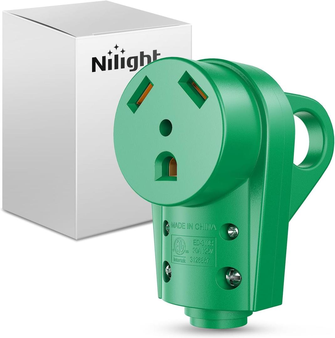 Nilight 30 Amp RV Female Replacement Plug 125 Volt Heavy Duty Socket Receptacle with Handle ETL Listed NEMA TT-30R for Camper Caravan Motorhome Van Trailer (Green)