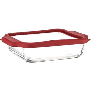 Anchor Hocking Glass Baking Dishes for Oven, 8 Inch Square Glass Cake Pan with TrueFit Cherry Lid (Red)