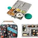 PlanetBox Rover Stainless Steel Bento Lunch Box with 5 Compartments, Space Animals Carry Bag and Magnets