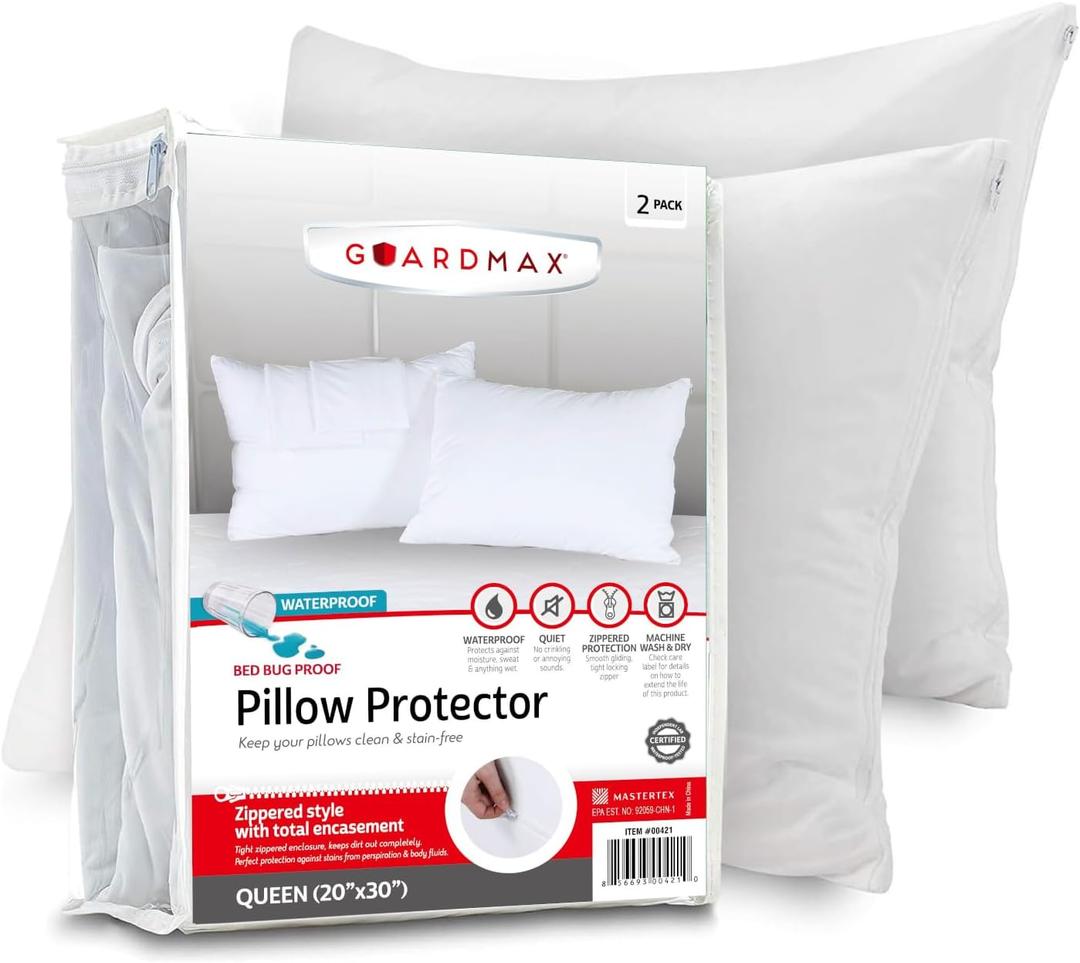 Guardmax Jersey Knitted Pillow Protector with Zipper Queen Size - 2 Pack - 100% Waterproof, Bed Bug Proof, Dust Mite Proof, & Hypoallergenic Pillow Covers - Premium Zippered Pillow Cases. (20 X 30)