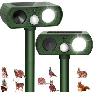 Upgraded Solar Ultrasonic Animal Repellent Outdoor, Deer Repellent Devices Squirrel Cat Raccoon Rabbit Dog Deterrent, Keep Skunk Away Motion Detection with Flash Light for Yard Garden Lawn, 2 Pack, Green