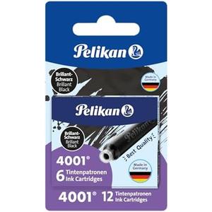 Pelikan 4001 TP/6 Ink Cartridges for Fountain Pens, Brilliant Black, 0.8ml, 12 Pack (330803)