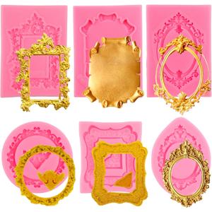 Frame Molds For Chocolate, 6 Piece Silicone Picture Frame Mold, Vintage Photo Fondant Molds for Cake Decorating/Silicone Fondant Mold for making cake, pizza, bread, mousse, jelly, chocolate, pudding