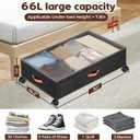 Under Bed Storage with Wheels 2-Pack, Under Bed Storage Containers 66L Clear Lids, Rolling Storage Drawers for Clothes Shoes Blankets, Underbed Organizer Bins(30" L x 16.2" W x 7.5" H)