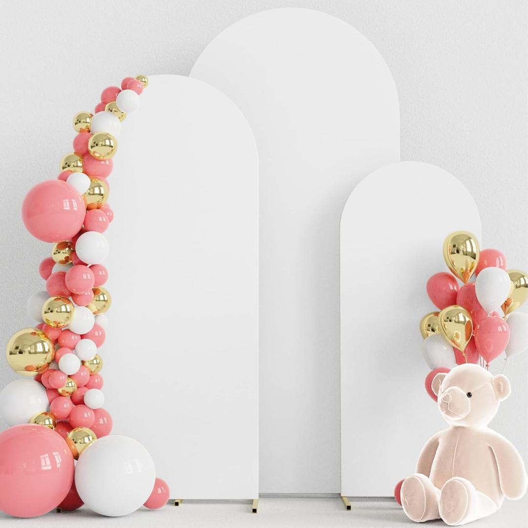 Wokceer Set of 3 Wedding Arch Cover Spandex Fitted Wedding Arch Stand Covers for Round Top Chiara Arch Backdrop Stands Cover for Birthday Party Ceremony Banquet Decoration 4ft,5ft,6ft White