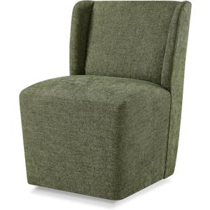 Upholstered Dining Chairs Set of 1 with Casters, Wingback Modern Side Armless Deskchair with Rollers for Diningroom Bedroom Livingroom Reading Room, Green Fabric