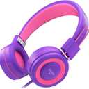 ELECDER i37 Kids Headphones for School Travel, Wired Headset with Foldable Corded Stereo Sound 3.5mm Jack On Ear Headphones for Kid Children Teens Boys Girls Smartphones Computer Kindle Tablet, Purple