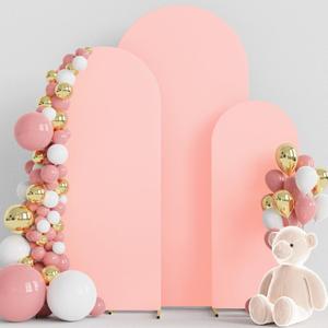 Wokceer Wedding Arch Backdrop Cover 6FT, 5FT, 4FT Set of 3 Spandex Fitted Blushing Pink Arch Covers for Round Top Chiara Arch Backdrop Stands Cover for Birthday Party Ceremony Decor