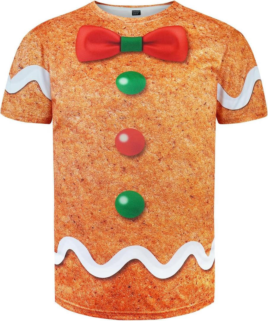 Men's Elf and Gingerbread Costume Shirt Christmas Outfit T-Shirts (XX-Large, Brown)