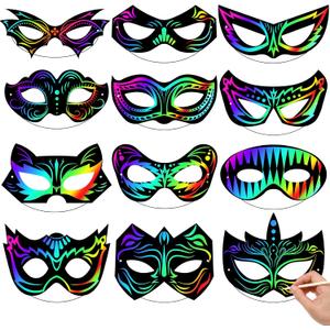Realspring 60 Pcs Hero Themed Scratch Paper Mask for Craft Paper Mask DIY Craft Kit for Dress up Hero Party Favor DIY Decorations Party Supplies Activity Coloring