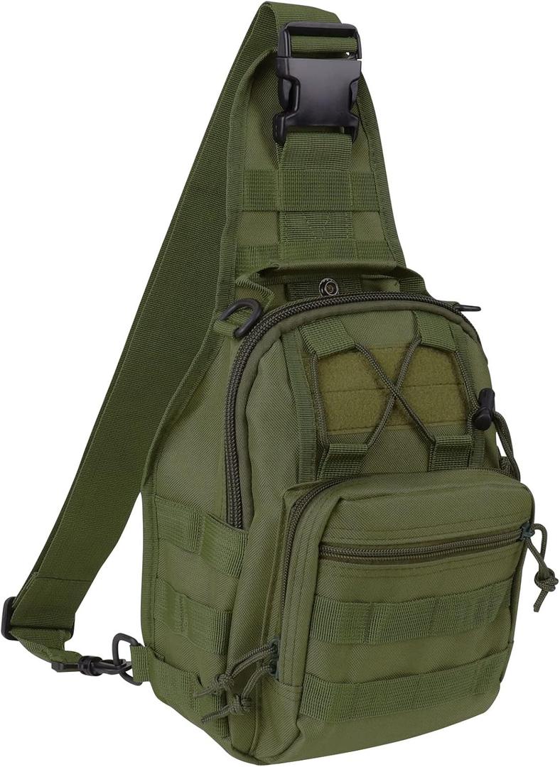 Qcute Tactical Backpack, Waterproof Military Cross-body Molle Sling Shoulder Backpack Chest Bag for Outdoor Every Day Carry (Army Green)