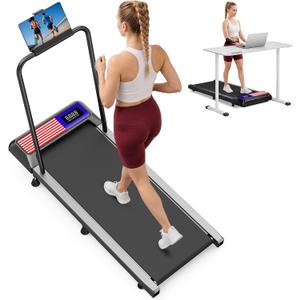 Walking Treadmill Pad with 8% Incline & Handle Bar | 4-in-1 Compact Under Desk Walking Treadmill Pad with 265 lbs, App& Remote Control,Quiet Space Saving Design for Home Office