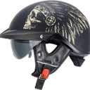 VCOROS Half Helmets Motorcycle VHF04 Open Face Sun Visor Quick Release Buckle Adjustable DOT Approved Cycling Retro Cruiser Pilot Helmets for Adults Men and Women (Matte Indian,L)