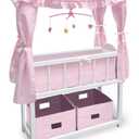 Canopy Doll Crib with Baskets, Bedding, and Mobile – White/Pink