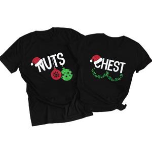 Christmas Couples Shirts Merry Christmas Couples Matching Outfits Xmas Holiday Graphic Short Sleeve Tees Top