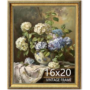 16x20 Picture Frame, Ornate Vintage Gold Photo Frames with HD Glass for Wall Hanging & Tabletop Display, 16 x 20 Antique Photo Frame with Distressed Rust-Like Finish, Retro Home Decor