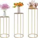 chamvis Gold Metal Plant Stand, 3 Pcs Tall Cylinder Pedestal Stands for Parties and Weddings, Gold Round Cylinder Tables for Living Room and Patio Decor