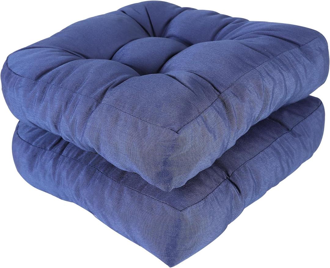 RACE LEAF 17" x 17" Patio Chair Cushions Navy - Outdoor/Indoor Tufted Memory Foam Chair Pads Set of 2, Water-Resistant Olefin Chair Seat Cushion Non-Slip Backing