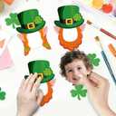 2 x 50Pcs St. Patrick's Day DIY Cutouts, March Leprechaun Hat and Beard Paper Cutting Green Irish Bulletin Board Decor with DIY Photo Space for Classroom Party Wall Decor