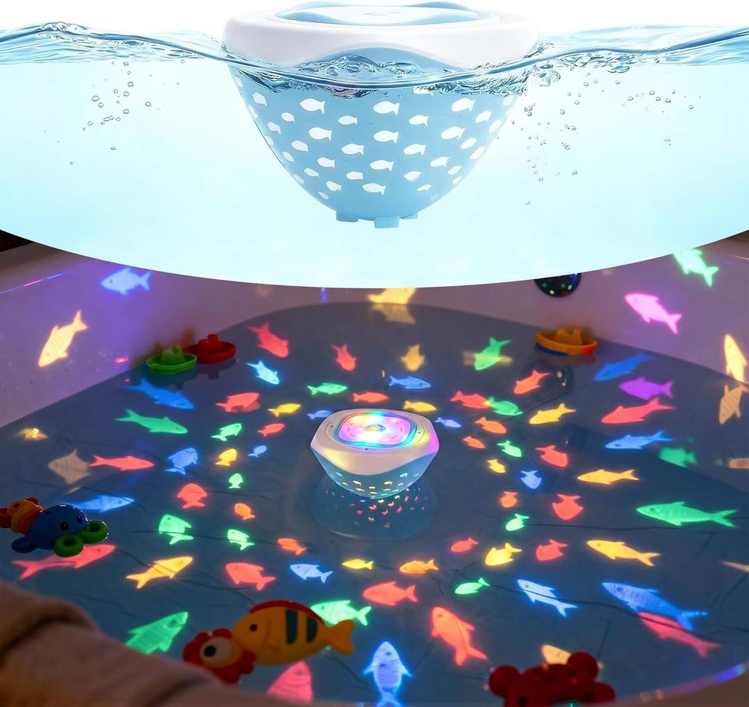 cambk Waterproof Bathtub Light for Kids, Battery Operated Fish Bath Lights for Tub & Bath Time, Color Changing Mood Lighting with Fish World Light Show