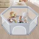 6565 Inch Stylish Hexagonal Baby Playpen, Soft Play Pen for Babies and Toddlers, Safe Anti-Fall Baby Play Yards, Indoor & Outdoor Sturdy Safety Activity Center, Fence with Breathable Mesh (Grey)
