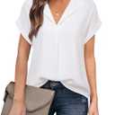 Timeson Women's Short Sleeve Chiffon Blouses for Office Work Business Attire Collared Shirts (White) S
