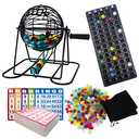 Yuanhe Deluxe Bingo Game Set - Metal Round Cage, 75 Colored Bingo Balls, 100 Bingo Cards, 500 Mixed Chips and Master Board for Large Groups, Parties