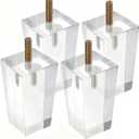 LC LICTOP Clear Acrylic Couch Legs 4 Pcs, 4 Inch Height & 2 Inch Width, M10 Mounting Bolt, Square Furniture Feet Riser Support for Table Chair Desk Cabinet, Transparent Sofa Foot