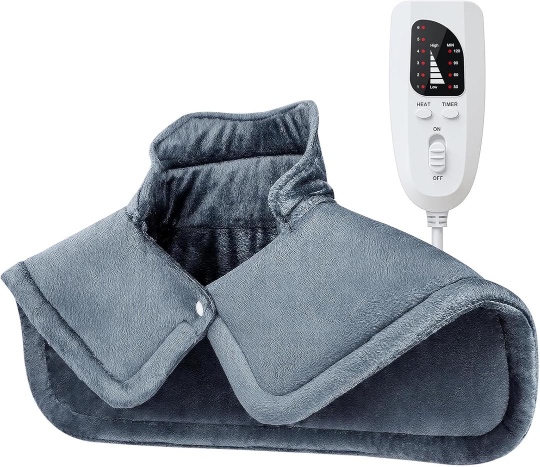 NIUONSIX Heating Pad for Neck and Shoulder Birthday Christmas Gifts for Women Men Mom Dad Weighted Heated Pad for Pain Relief 6 Heat Settings 2H Countdown (Dark Grey)