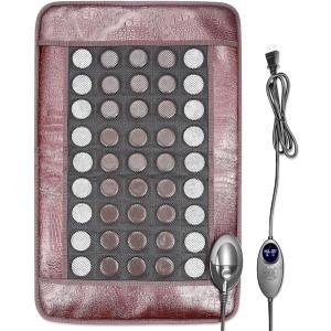 Far Infrared Heating Pad for Back and Shoulder, Jade & Tourmaline Stones, EMF-Reducing, Deep Warming Heat Mat with Adjustable Temperature & Timer for Home Relaxation(2025 Upgraded)