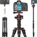 XXZU 74" Camera Tripod for DSLR/Monopod,360Ball Head,Quick Release Plate,Phone Holder,Aluminum Lightweight Compact Travel Tripod Stand,Camera Tripod Compatible with DSLR/Phone,Max Load 10KG/22.05LB (Black-red)