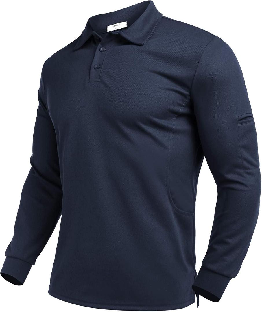 Deyeek Men's Polo Shirts Long Sleeve Golf Polo Shirts for Men Quick Dry UPF 50+ Sun Protection Polos Casual Collared Shirts (Blue, S)