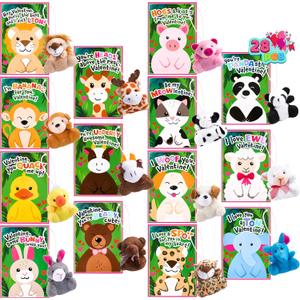JOYIN 28 Pack Valentine's Day Gifts Cards for Kids with Plush Toy Key Chain Stress Relief Fidget Toy for Classroom Exchange Cards and Kids Party Favor