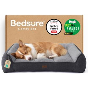 Bedsure SupportMax Orthopedic Dog Bed Medium Size Dog - Extra Thick Supportive Medium Dogs Beds with Waterproof Washable Cover, Comfort Pet Bed Sofa with Soft Sherpa and Nonskid Bottom, Grey, 35"