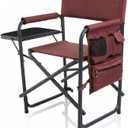 Picnic TIME Sports Chair with Side Table and Armrest Caddy, Lightweight Aluminum Folding Outdoor Camping Chair for Adults, Portable Director Style Lawn Seating with Pockets & Carry Strap, (Burgundy)