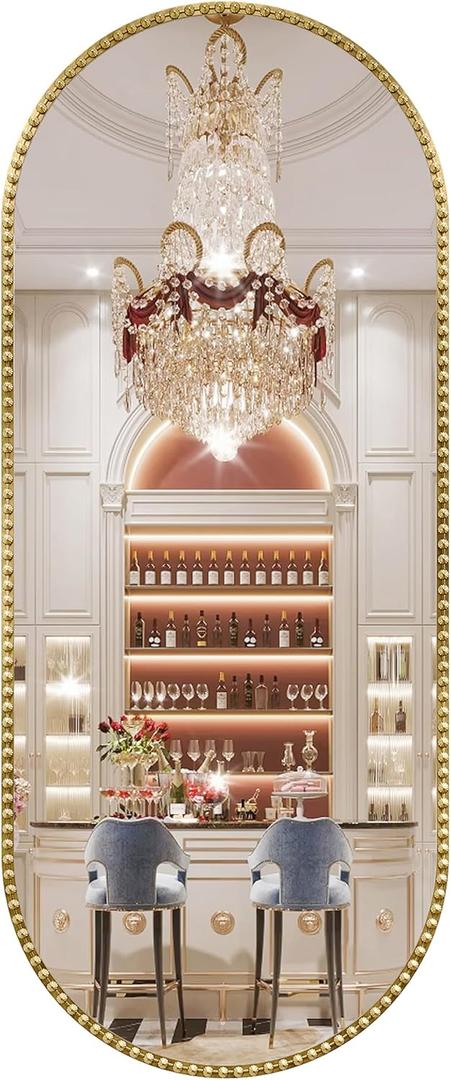 Oval Mirror for Wall, 20x48 Inch Gold Oval Bathroom Mirrors, Antigue Gold Vanity Metal Mirror, Beaded Frame Mirrors for Bathroom Bedroom Living Room Hallway