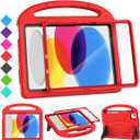 SUPLIK Kids Case for iPad A16 11-Inch 2025 (11th Gen) & iPad 10th Generation (10.9" 2022), Durable Shockproof Stand Cover with Screen Protector/Pencil Holder/Handle for Kids, Red