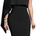 GOBLES Women's Summer Sexy One Shoulder Ruffle Bodycon Midi Cocktail Dress Black M