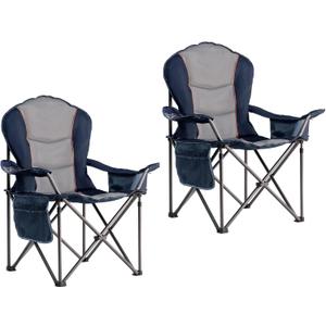 Oversized Camping Chair Heavy Duty 500LBS - 2 PCS Folding Outdoor Chair with Cooler Bag, Storage Pockets, Portable Collapsible Lawn Chairs for Adults (Blue & Gray)