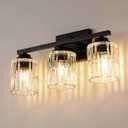 TALOYA 19 Inch Bathroom Light Fixtures,Modern 3-Light Brushed Black Vanity Lights with Wide Vertical Ribbed Thickened Glass Shade Wall Sconces for Mirror Makeup Room HallwayBulbs Not Included