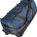 110L Expandable to 140L 32 Foldable Oxford Soft-Sided Rolling Duffle Bag with 2 Heavy-Duty Wheels,3 Large Compartments,Adjustable Shoulder Strap and Attached Organizer Pouch,Navy Blue, 14 x 19.7 x 31.5 inches
