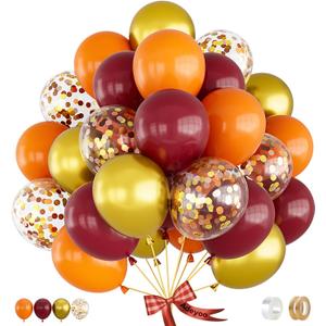Fall Balloons,12 Inch Thanksgiving Balloons Set Burgundy Orange Metallic Gold Balloon Fall Color Confetti Balloon for Autumn Thanksgiving Birthday Baby Shower Party Decorations, 50Pcs