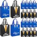 Wovnet 30 Pcs Fathers Day Gift Bags with Handle Reusable Non Woven Goodie Party Favor Bags Blue Black Best Dad Theme Treat Tote Bag for Dad Men Grandpa Gift Wrapping 10 x 8 x 4in
