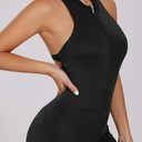 YOFIT Women Sexy Zip Up Jumpsuit Workout Romper Sleeveless Bodycon One Piece Bodysuit, Black, Medium