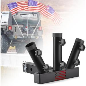 GADFISH Trailer Hitch Flagpole Mount, Two Mounting Options US Flag Hitch Mount, Universal Flag Hitch Mount for All 2" Receiver, Trailer Hitch Flag Pole Holder for Driving, Black
