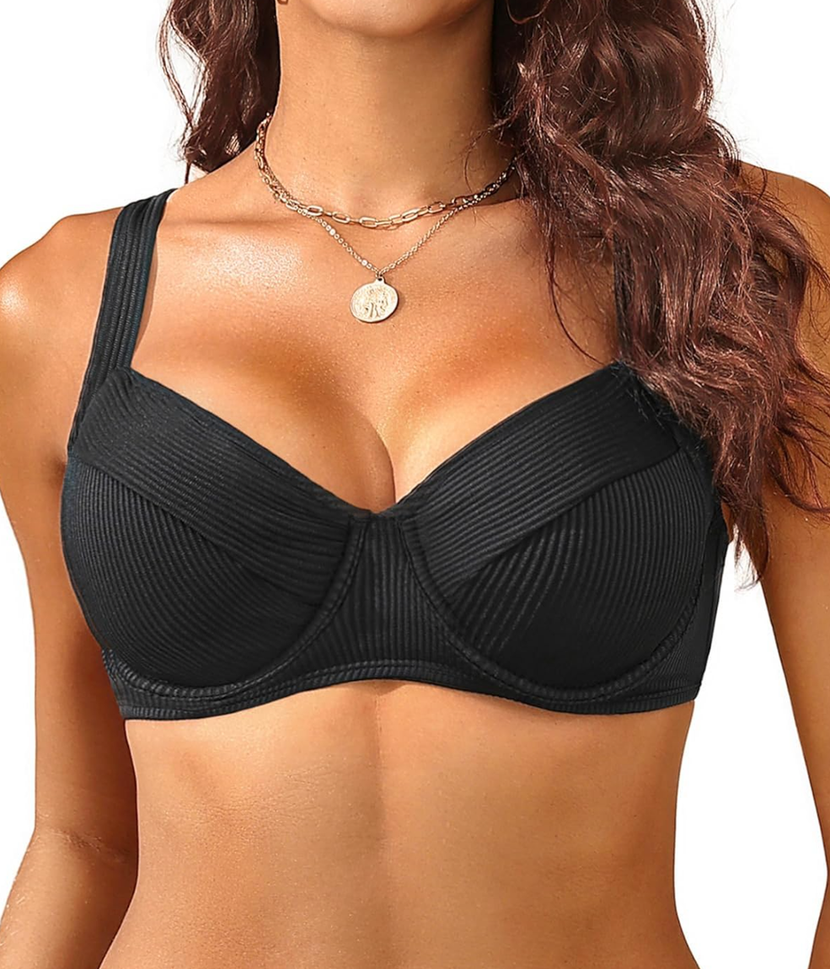Women's Underwire Push Up Bikini Top - Ribbed Swim Bra 2025 Large Bust Bathing Suit Tops XXL